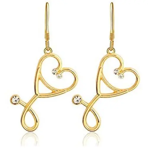 BELUCKIN Charm Stethoscope Dangle Earrings&Necklace for Women Love Heart Nurse Necklace for Doctors, Medical Student Jewelry Set