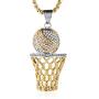 HZMAN Mens 18k Gold Silver Plated Basketball Rim CZ Inlay Pendant Hip Hop Box Chain