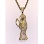 Shop-iGold Men Women 925 Italy Gold Finish Iced Santa Muerte Charm Ice Out Pendant Stainless Steel Real 2 mm Rope Chain Necklace, Mens Jewelry, Iced Pendant, Rope Necklace