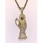 Shop-iGold Men Women 925 Italy Gold Finish Iced Santa Muerte Charm Ice Out Pendant Stainless Steel Real 2 mm Rope Chain Necklace, Mens Jewelry, Iced Pendant, Rope Necklace