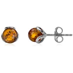 Amber Sterling Silver Small Ball Stud Earrings