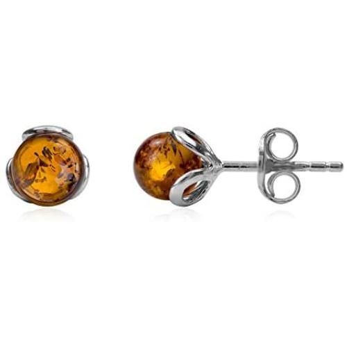 Amber Sterling Silver Small Ball Stud Earrings