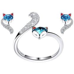 PLATO H S925 Sterling Silver Fox Animal Sets Crystals for Women Teen Girl