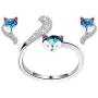 PLATO H S925 Sterling Silver Fox Animal Sets Crystals for Women Teen Girl