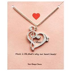 Your Always Charm Heart Music Necklace,Gifts for Music Teacher ,Musician ,Music Lover