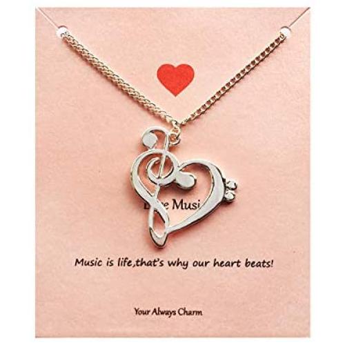 Your Always Charm Heart Music Necklace,Gifts for Music Teacher ,Musician ,Music Lover