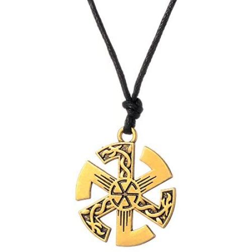fishhook Pagan Sun Wheel Celtic Knot Raven Crow Symbol Pendant Necklace