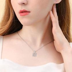 SISMIURRA For You Square Initial Pendant Necklace 18K White Gold Plated Cubic Zirconia A-Z Letter Charm Necklace Minimalist Personalized Gift for Women
