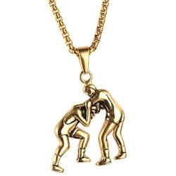 HIJONES Unisex Stainless Steel Wrestling Match Pendant Sport Necklace Gold/Silver