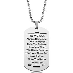Lcbulu Son Necklace Gifts from Mom - to My Son Dog Tag Inspirational Necklace for Son, Mother to Son Necklace, Son Gifts from Mother