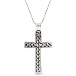 LeCalla Sterling Silver Jewelry Light-Weight Cross Religious Pendant with Cable Chain for Men