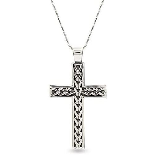 LeCalla Sterling Silver Jewelry Light-Weight Cross Religious Pendant with Cable Chain for Men
