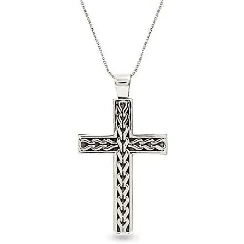 LeCalla Sterling Silver Jewelry Light-Weight Cross Religious Pendant with Cable Chain for Men LeCalla Sterling Silver Jewelry Light-Weight Cross Religious Pendant with Cable Chain for Men