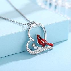JUSTKIDSTOY Cardinal Necklace Jewelry 925 Sterling Silver Red Bird Pendant Necklace Memorial Gifts for Women Friends