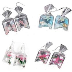 4/5 Paires Funny Acrylic Goldfish Starfish Earrings Water Bag Shaped Dangle Hook Earrings Plastic Koi Fish Charm Cute Dangle Earrings Jewelry Gift Colorful Resin Goldfish Flower Bag Earrings