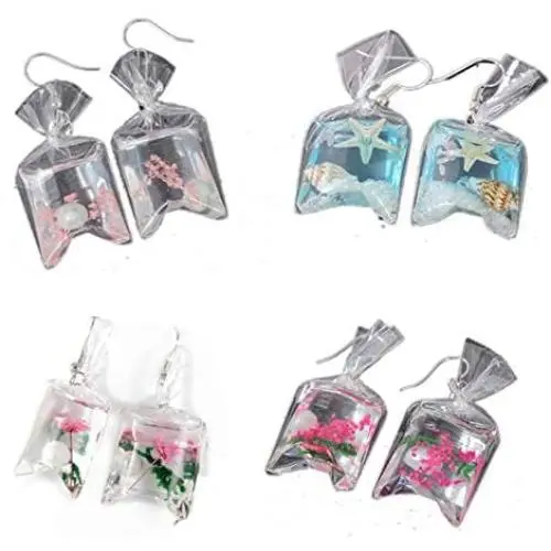 4/5 Paires Funny Acrylic Goldfish Starfish Earrings Water Bag Shaped Dangle Hook Earrings Plastic Koi Fish Charm Cute Dangle Earrings Jewelry Gift Colorful Resin Goldfish Flower Bag Earrings