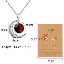 Nanafast Zodiac Necklace Stud Earrings Set, Adjustable Stainless Steel Constellation Crescent Moon Necklace, Creative Glow Horoscope Astrology Pendant Necklace for Women Girls Valentines Birthday Gift