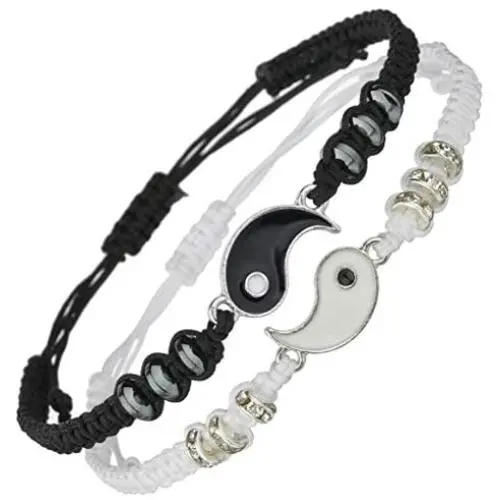 Best Friend Bracelets for 2 Matching Yin Yang Adjustable Cord Bracelet for Bff Friendship Relationship Boyfriend Girlfriend Valentines Gift Best Friend Bracelets for 2 Matching Yin Yang Adjustable Cord Bracelet for Bff Friendship Relationship Boyfriend Girlfriend Valentines Gift