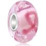 CharmsStory Sterling Silver Breast Cancer Awareness Pink Ribbon Murano Glass Charms Beads For Bracelets