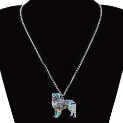 WEVENI Enamel Alloy Australian Shepherd Dog Necklace Pendant Pet Jewelry Gifts for Women Girls Ladies