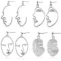 D.Rosse 4 Pairs Unique Abstract Human Face Dangle Earrings Hollow Face Hand Shape Gold Silver Statement Drop Studs Earrings Jewelry Set for women Girls