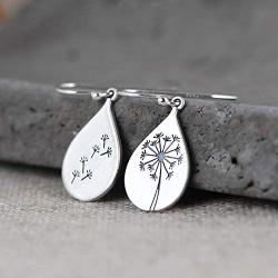 925 Sterling Silver Dandelion Drop Earrings for Women Teen Girls Water Drop Silver Flower Mountain Tree Dangle Earrings Jewelry Gifts for Mom Lover