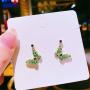 DAMLENG Brilliant Shine Green Fairy Tale Butterfly Stud Earrings Rhinestone Animal Insect Charm Dangle Drop Earrings for Women Girls Jewelry Gift