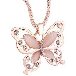 ???? Orcbee ???? _Fashion Women Rose Gold Opal Butterfly Charm Pendant Long Chain Necklace Jewelry