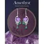 HXZZ Fine Jewelry Women Gifts Sterling Silver Natural Gemstone Amethyst and Rose Quartz Drop Dangle Hook Earrings Phoenix Design Style