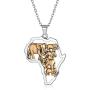 Nofade Silver Africa Map with Elephant/Eye of Horus Pendant Gold&Silver Two Tone Vintage African Style Necklace for Women Men, Chain 18