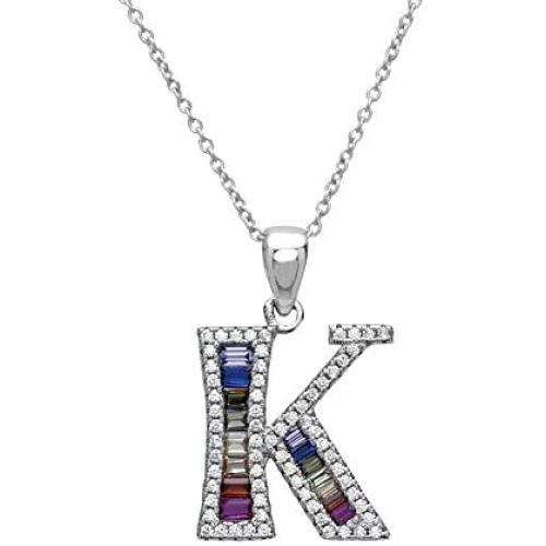 Pori Jewelers Sterling Silver Baguette and Round-Cut Crystal Initial Pendant Necklace