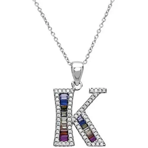 Pori Jewelers Sterling Silver Baguette and Round-Cut Crystal Initial Pendant Necklace