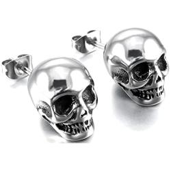 Fusamk Punk Piercing Body Jewelry Titanium Steel Skull Stud Earrings
