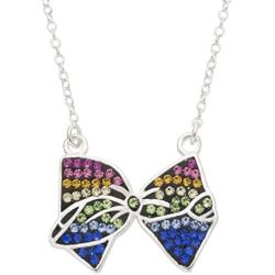 Jojo Siwa Jewelry for Girls, Silver Plated Rainbow Crystal Bow Pendant Necklace, 16'' Chain with 3” Extender