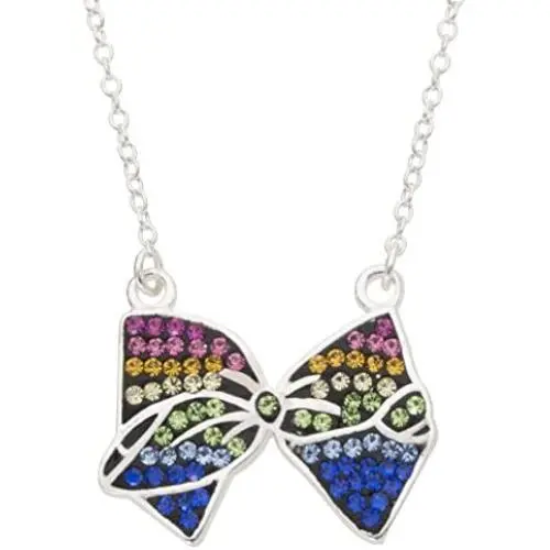 Jojo Siwa Jewelry for Girls, Silver Plated Rainbow Crystal Bow Pendant Necklace, 16'' Chain with 3” Extender Jojo Siwa Jewelry for Girls, Silver Plated Rainbow Crystal Bow Pendant Necklace, 16'' Chain with 3” Extender
