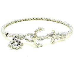 Nautical Silver Anchor Twisted Cable Helm Crystal Charm Bracelet Stackable Fashion Nautical Jewelry