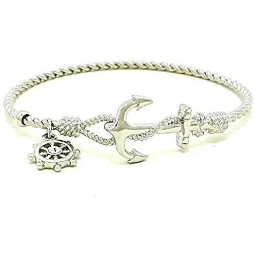 Nautical Silver Anchor Twisted Cable Helm Crystal Charm Bracelet Stackable Fashion Nautical Jewelry Nautical Silver Anchor Twisted Cable Helm Crystal Charm Bracelet Stackable Fashion Nautical Jewelry
