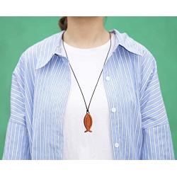 Natural Red Sandalwood Jesus Fish Pendant Necklace for Men Women Boy Girl Children Kids Wood Sign of the Fish Gift Wooden Christian Sweater Chain Car Rearview Mirror Pendant