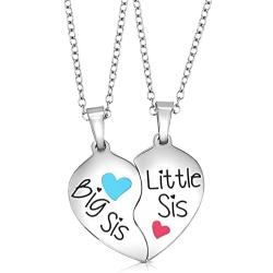 Big Sis & Lil Sis Gifts Jewelry Heart Necklace Set, 2 Sister Necklaces, Big & Little Sisters Jewelry