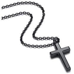 REVEMCN Cross Necklace for Men Women Kids, Silver Gold Black Stainless Steel Simple Cross Pendant Necklace 18-22 Inches Chain