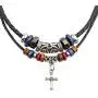 MORE FUN Vintage Style Double Layers Black Braided Leather Tribal Necklace with Charm Cross Pendant MORE FUN Vintage Style Double Layers Black Braided Leather Tribal Necklace with Charm Cross Pendant