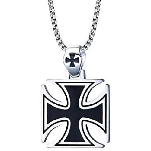 PJ Jewelry Two-Tone Stainless Steel Jerusalem Knights Templar Maltese Cross Pendant Necklace with Box Chain PJ Jewelry Two-Tone Stainless Steel Jerusalem Knights Templar Maltese Cross Pendant Necklace with Box Chain