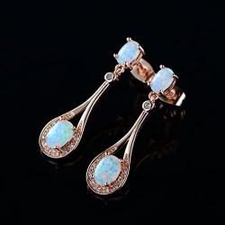 White Rose Gold Plated Opal Dangle Earrings Drop for Women Girls Hypoallergenic