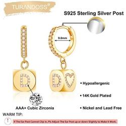 Initial Earrings for Women Girls, S925 Sterling Silver Post Small Dangle Huggie Hoop Earrings Hypoallergenic CZ Letter Initial Earrings for Women Girls Jewelry Gifts
