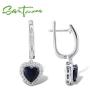 Santuzza Silver Halo Heart Shape 2 Ct Size Simulated Sapphire Color Earrings Crystal White CZ