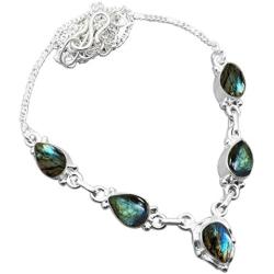 6.50ctw Genuine Labradorite & 925 Silver Plated Necklace