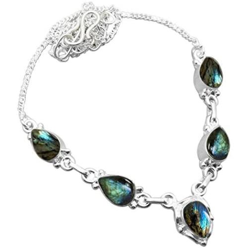 6.50ctw Genuine Labradorite & 925 Silver Plated Necklace