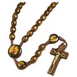 Saint St Padre Pio Pietrelcina 10MM Wood Bead 19'' Cord Rosary with Prayer Card