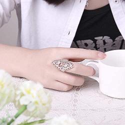 XCFS 925 Sterling Silver Statement Ring Vintage Hollow Long Celtic Knot Daisy Flower Floral Filigree Band Rings