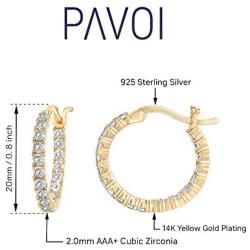 PAVOI 14K Gold Plated 925 Sterling Silver Post Cubic Zirconia Hoop Earrings